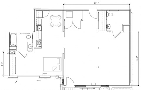 Floor plan for 1 bed, 1 bath, 720 sqft